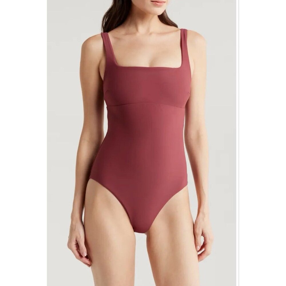Bondi Born Womens Square Neck Ruby Red One‎ Piece Swimsuit Size M Bathing Suit